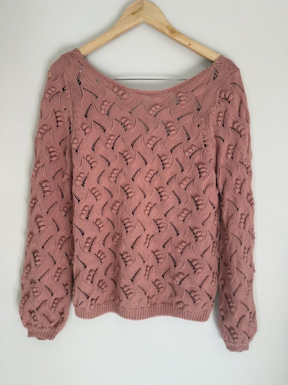 Sézane Yvette Jumper, Blush Pink Openwork Knit, Size M